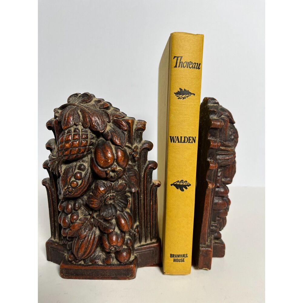 Vintage Syroco Fruit Harvest Bookends Cottagecore 1940s Molded Wood Pineapple